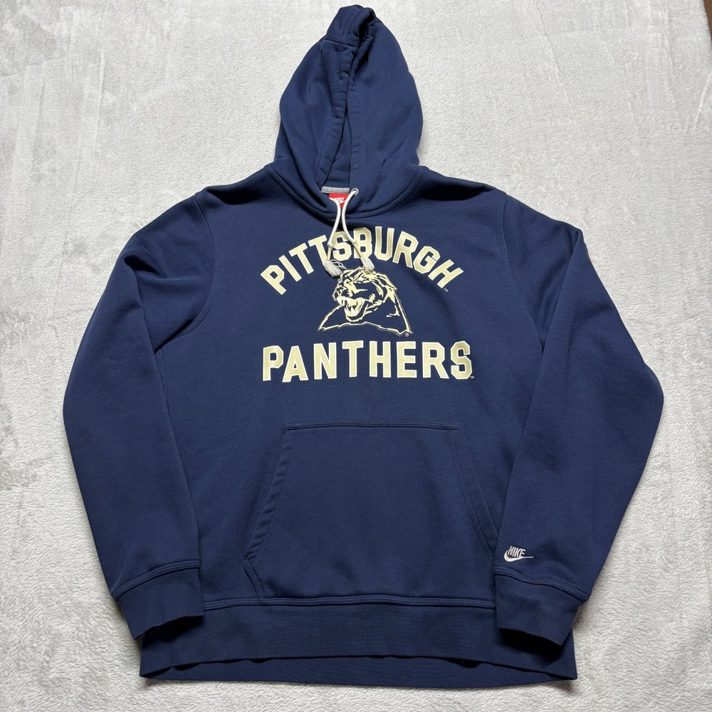 Vintage Nike University of Pittsburgh Panthers Hoodie Mens L Blue‎ VG Condition